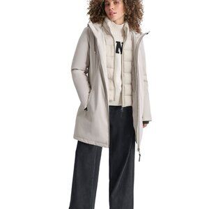 DKNY Womens Hooded Bibbed Zip-Front Puffer Coat size LARGE NWT